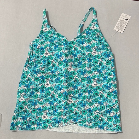 Lands' End Aqua and White Floral Swim Top Size Small Long Torso 6-8 NWT - Picture 2 of 7